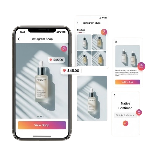Instagram shoppable post with product tags and checkout preview